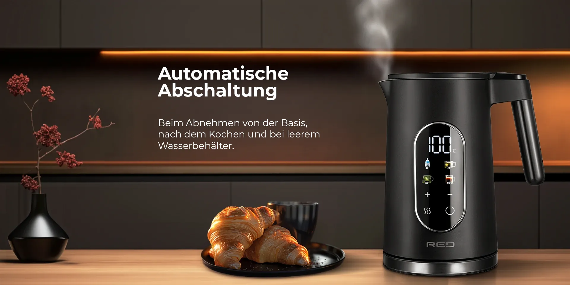 Wasserkocher 1,7L  Schnellkochfunktion, Abschaltautomatik, 2000W, BPA-frei – Colorsense A15E – Stylischer Wasserkocher mit LED-Anzeige