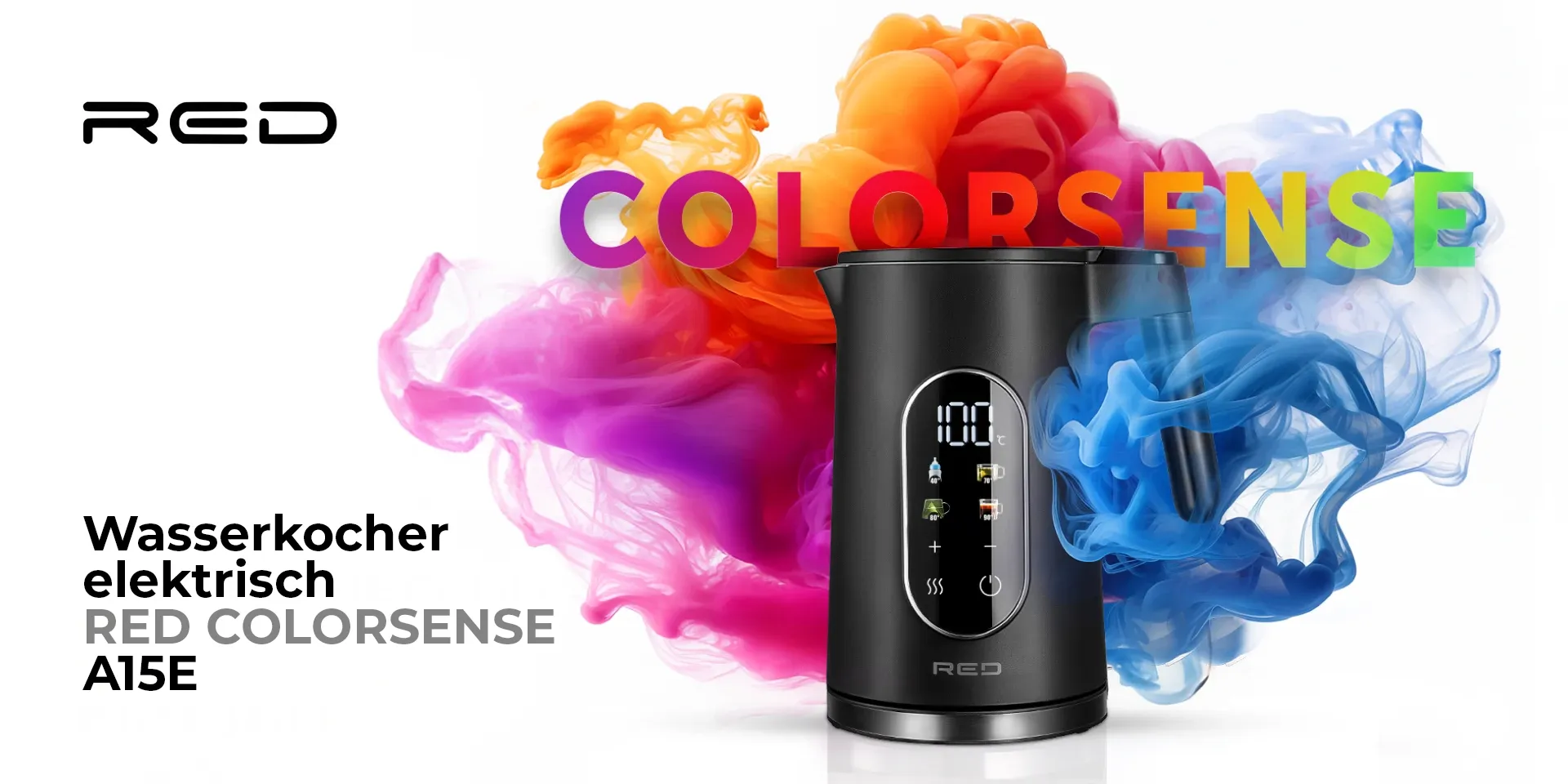 Wasserkocher 1,7L  Schnellkochfunktion, Abschaltautomatik, 2000W, BPA-frei – Colorsense A15E – Stylischer Wasserkocher mit LED-Anzeige