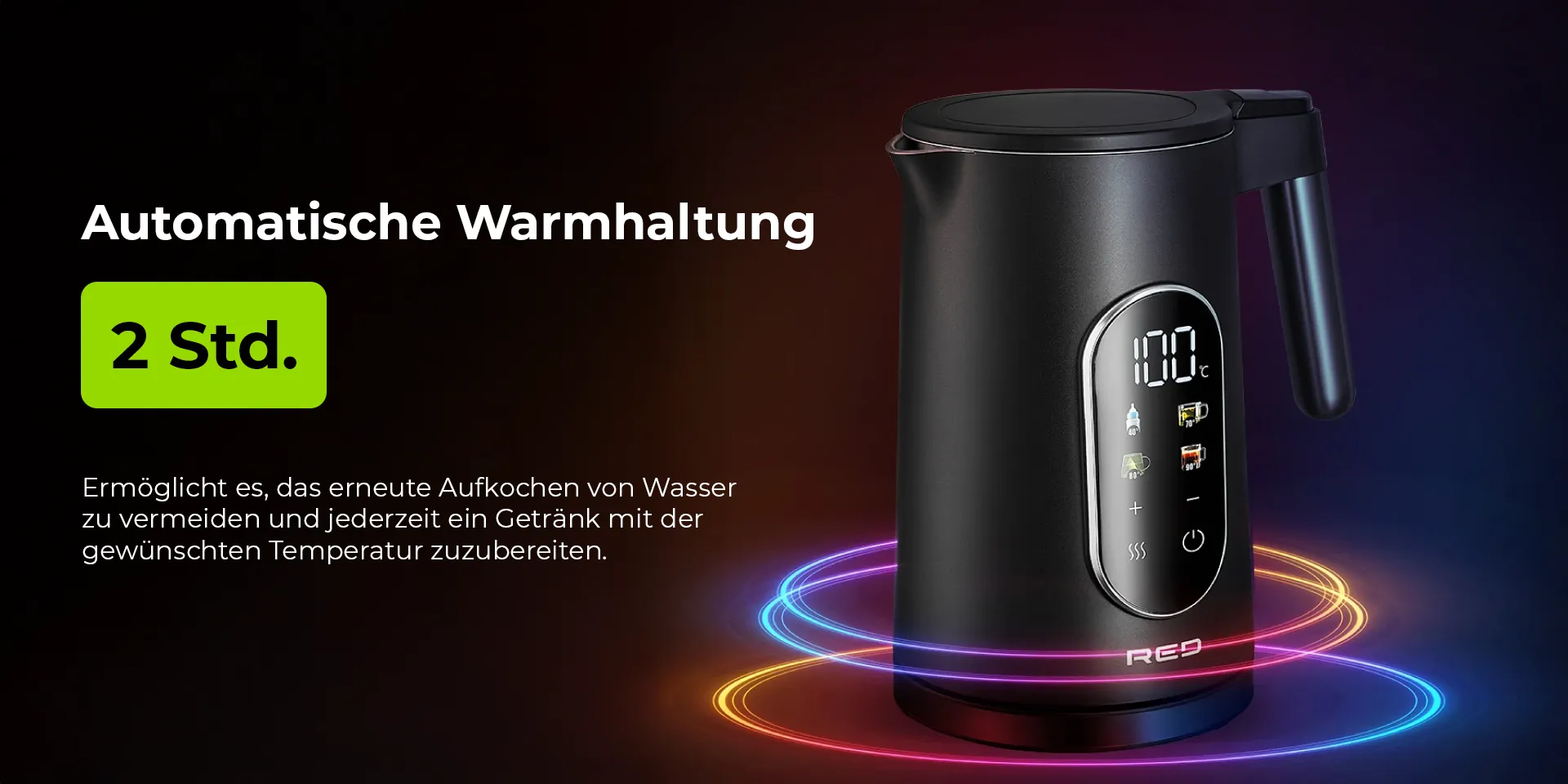 Wasserkocher 1,7L  Schnellkochfunktion, Abschaltautomatik, 2000W, BPA-frei – Colorsense A15E – Stylischer Wasserkocher mit LED-Anzeige