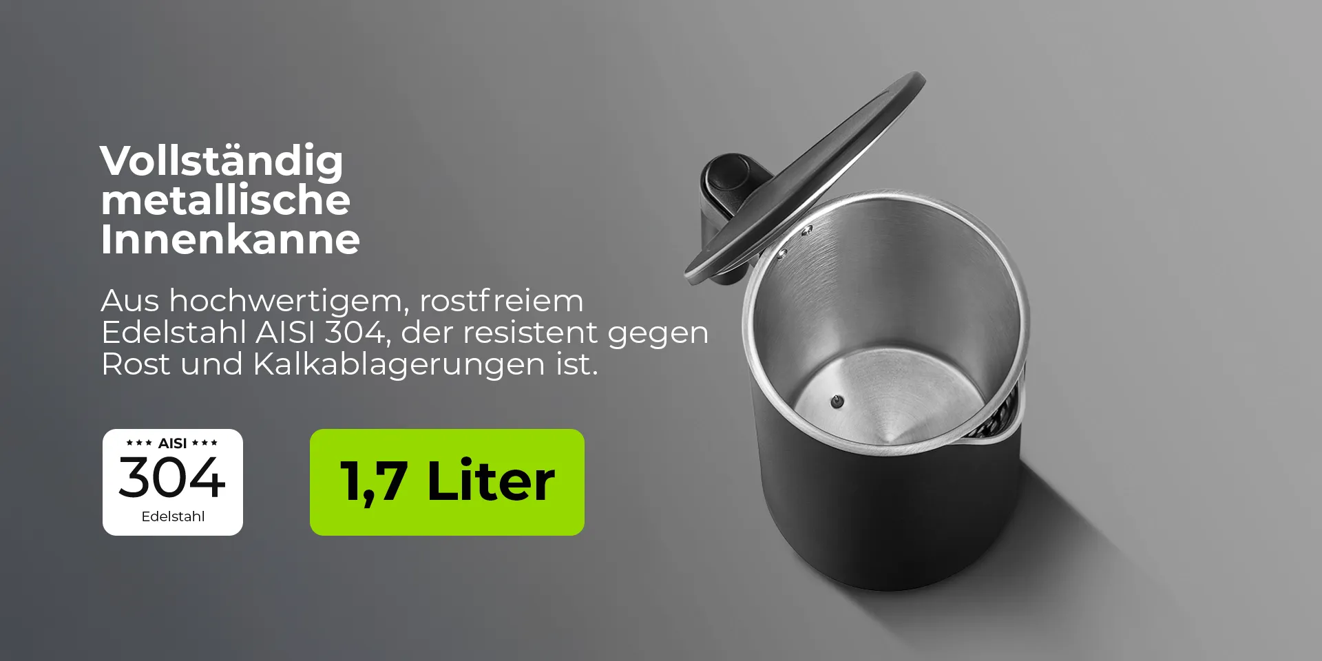 Wasserkocher 1,7L  Schnellkochfunktion, Abschaltautomatik, 2000W, BPA-frei – Colorsense A15E – Stylischer Wasserkocher mit LED-Anzeige