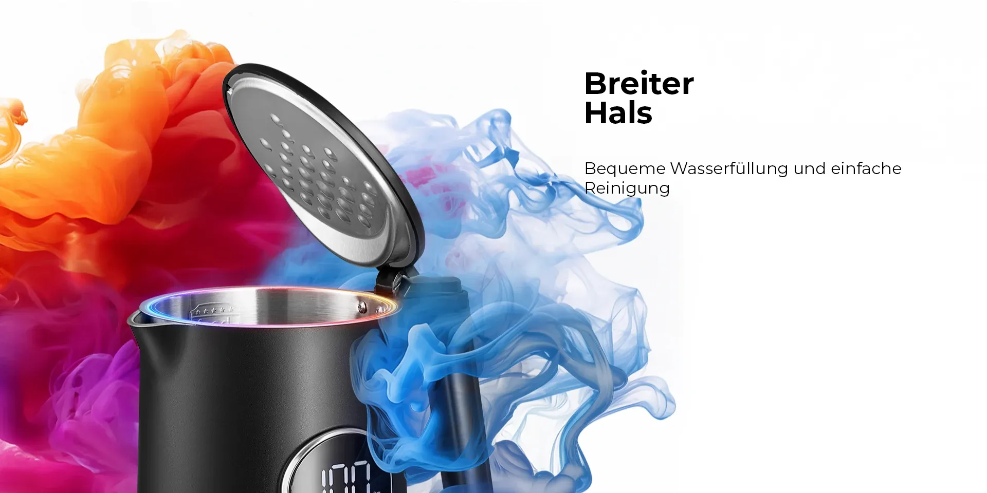 Wasserkocher 1,7L  Schnellkochfunktion, Abschaltautomatik, 2000W, BPA-frei – Colorsense A15E – Stylischer Wasserkocher mit LED-Anzeige